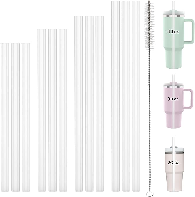 Dakoufish Replacement Straws For Stanley Cup 12oz 16oz 20oz 30oz 40oz Tumblers,12 Pcs Mix Size Reusable White Plastic Straws With 1 Cleaning Brush,Dishwasher Safe