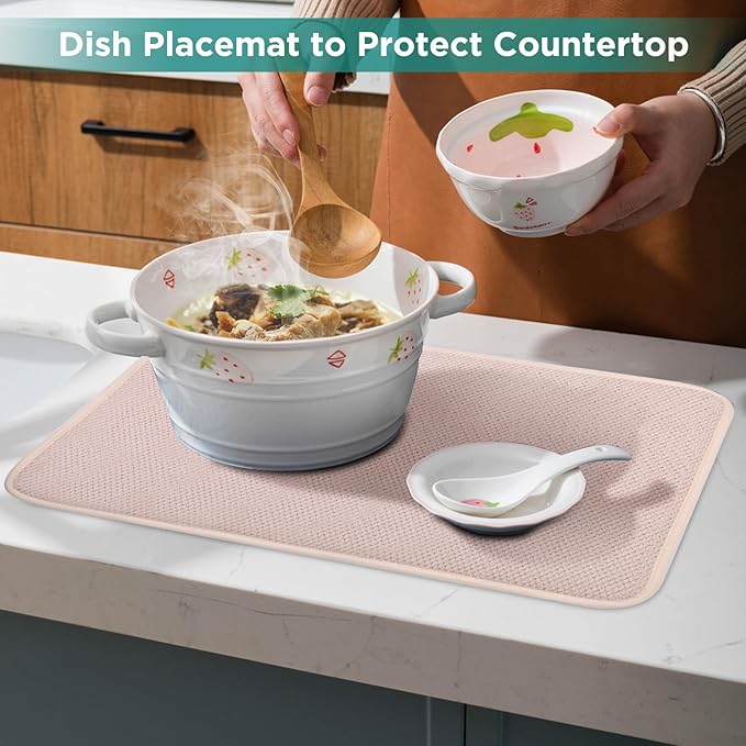 Microfiber Dish Drying Mat Happy New Year, Super Absorbent Kitchen Dish Drying Pad for New Year Gift, Reversible for Countertop, 17.8 * 23.6 inch Beige