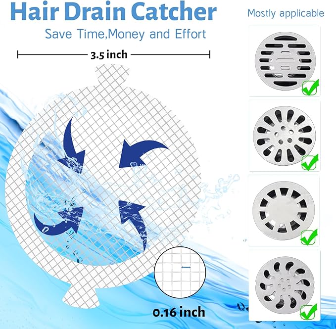 Shower Drain Hair Catcher,35 Pack Disposable Hair Catcher Shower Drain Mesh Stickers, Shower Drain Cover-Hair Drain Catcher for Pop-up and Regular Drains of Showers,Bathtubs,Sinks,and Basins