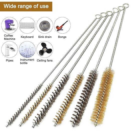 12 Pcs Brass Wire Brush Stainless Steel Wire Brush Set, 12"/30.5cm Long, Round Metal Cleaning Brush Bore Brush for Tubes, Cylinders, Bottle, Narrow Spaces, Auto Parts, 1/4" to 3/4"(6/8/10/15/18/20mm)