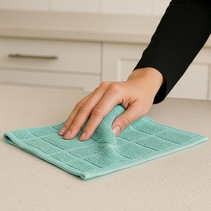 DecorRack 10 Pack 100% Cotton Kitchen Towels, 12x12 inch Soft Terry Dishcloths, Absorbent Hand Towels for Cleaning, Drying & Dishes, Plaid Pattern Cleaning Rags, Mint (Pack of 10)