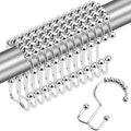 Shower Curtain Hooks,Sturdy Stainless Steel Double Sided Shower Hooks Rings for Bathroom Shower Curtain Rods Curtains Set of 12 Hooks - Chrome
