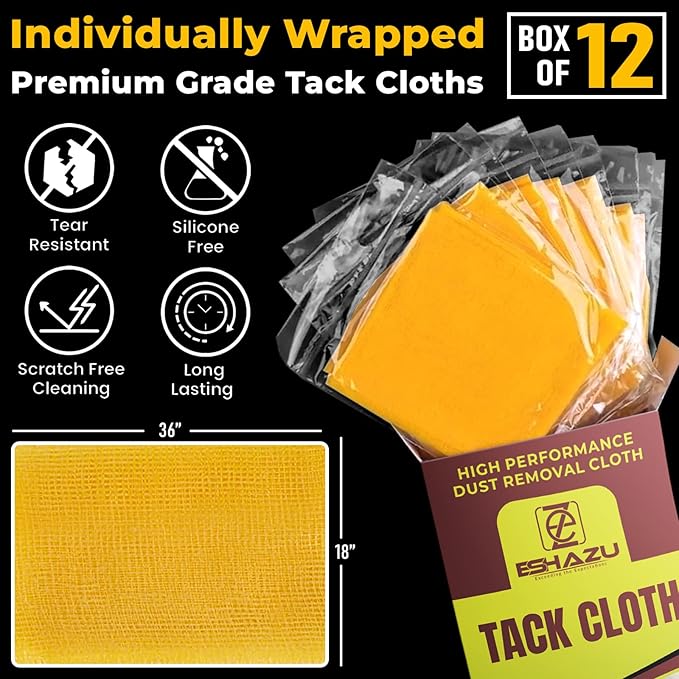 Eshazu Premium Tack Cloth (Pack of 12) – Professional Grade Dust and Particle Remover for Woodworking and Painting – Tack Rags for Surface Cleaning – Silicone & Wax Free, Anti-Static