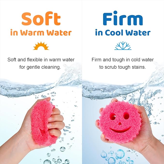 12 Colorful Smile Scrub Sponges, Temperature Controlled Dish Sponge, Bulk Kitchen Sponges for Cleaning, Multi Functional Cleaning Sponge for Kitchen, Bathroom, Floor
