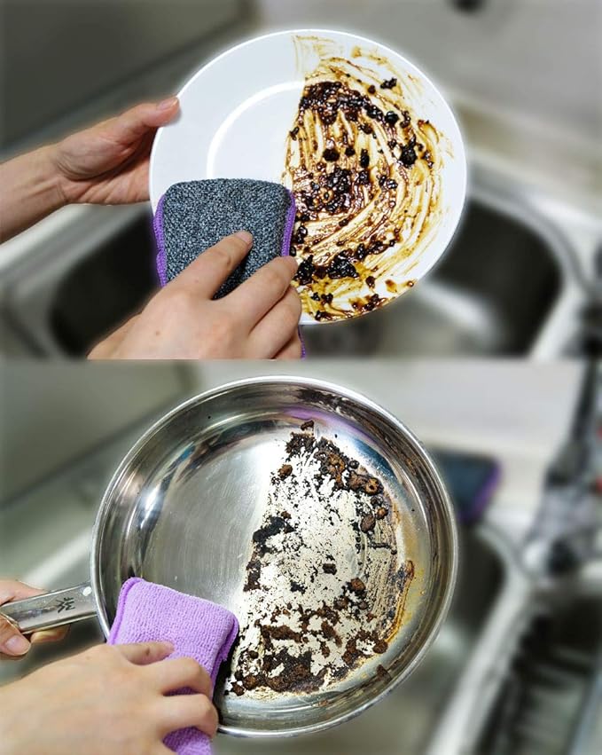 UPSTAR Dish Sponges Kitchen, Microfiber Cleaning Scrubber for Dishwashing, Sink, Basin and Multi-Pupose, Size L Pack of 8