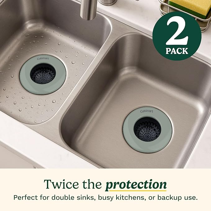 Cuisinart Sink Strainers- 2 Pack Kitchen Sink Drain Strainer & Food Catcher with Enamel-Coated Stainless Steel Rim and Silicone Base, Fits Standard 3.5" Drains, Outer Diameter 4.35", Scratch-Safe
