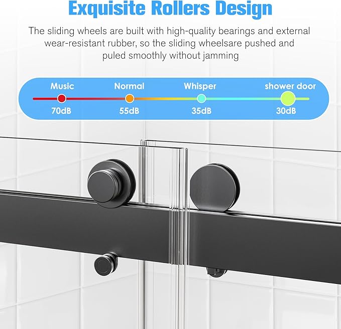 68-72" W x 76" H Frameless Double Sliding Shower Door w/Soft-Close, Bathroom Glass Doors with 3/8" (10mm) SGCC Tempered Glass & Stainless Steel Handle, Reversible Installation, Matte Black