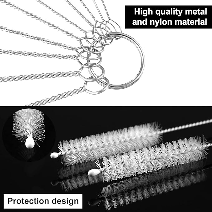 Reusable Straw Cleaning Brushes Bottle Test Tube Long Straw Cleaning Brush Nylon Washing Tool Reusable Bottle Brush in Different Size(White-Black,16 Pieces)