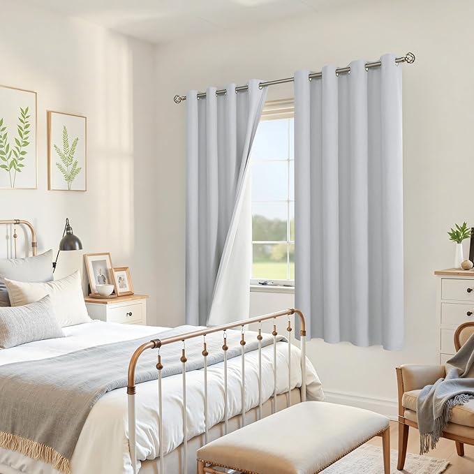 YoungsTex Light Grey Linen 100% Blackout Curtains 68 Inch Length for Bedroom, Full Room Darkening Thermal Insulated Drapes with Grommet for Living Room, 2 Panels, 52 X 68 Inch