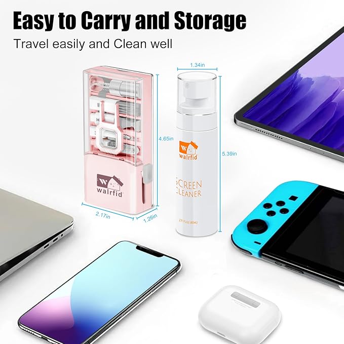 walrfid Laptop Keyboard Cleaner Kit with 80ml Screen Cleaner Spray, All-in-1 Phone Computer Screen Cleaning Tool for iPhone iPad MacBook, Multi-Function Electronics Cleaning Kit for PC, TV, Camera