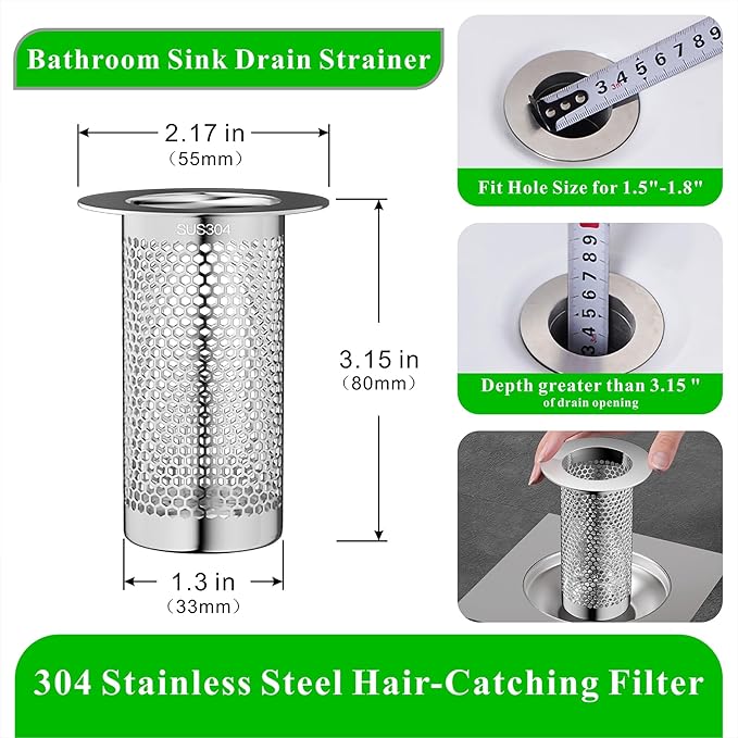 304 Stainless Steel Hair Catcher Floor Drain Bathroom Sink Drain Strainer Drain Filter (1 Piece, L-2)