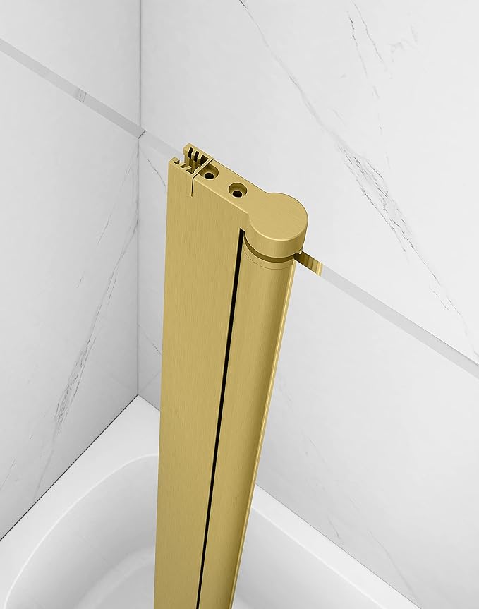 Sunrosa Pivot Tub Shower Door - 48"58", Frameless Glass with Towel Bar, Bifold Bathtub Shower Door in Brushed Gold