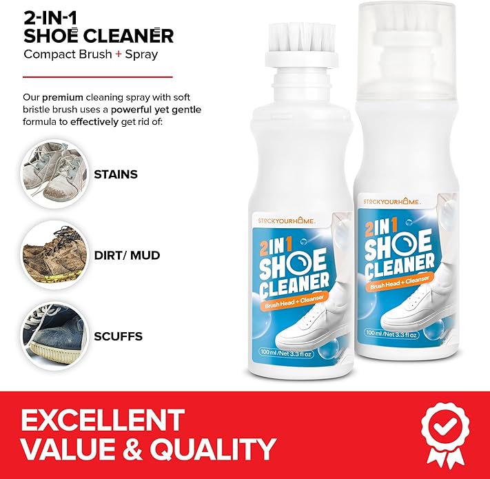 All-In-1 Shoe Cleaning Kit, Brighten & Clean with Soft Bristle Shoe Brush & Cleaning Spray, Best Shoe Cleaner for White Sneakers, Rubber Soles & Tennis Shoes, Essential Shoe Eraser Sneaker Cleaner