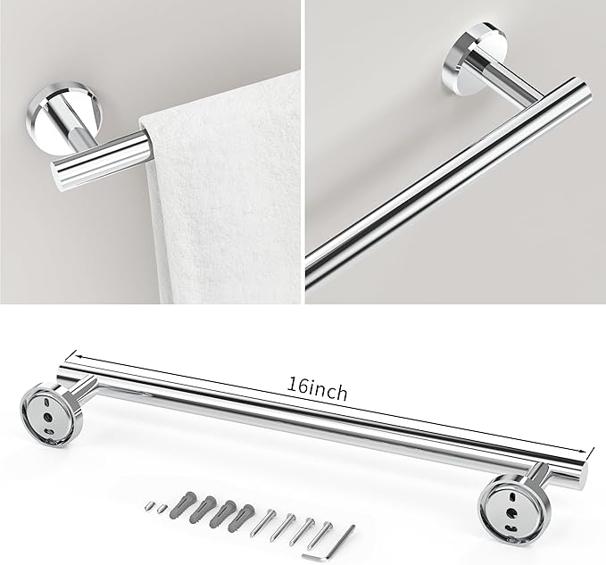 3pc Bathroom Hardware Set with Polished Toilet Paper Holder, Towel Ring, Towel Bar SUS304 Stainless Steel Toilet Paper Roll Holder Wall Mount, Bathroom Towel Holder, Towel Rack Set