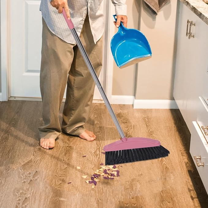 Luxshiny Indoor Broom, Stainless Steel Angle Broom with Long Handle Soft Floor Sweeping Brooms Home Cleaning Tool for Kitchen Bathroom Pet Pink