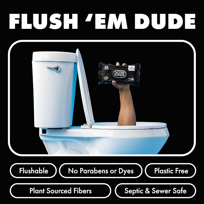 DUDE Wipes - Flushable Wipes for Adults - 6 Pack, 288 Count - Odor Destroyer XL - Deodorizing with Clean Scent - Up to 24 Hours of Odor-Destroying Technology
