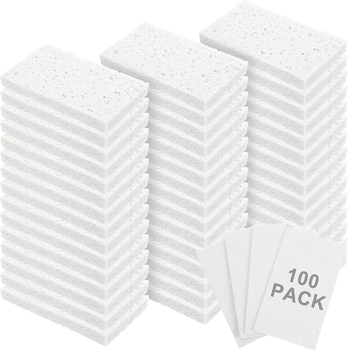 Zhengmy 100 Pieces Sponges Kitchen Compressed Sponges Bulk Natural Dish Sponge Compressed Wood Pulp Cleaning Sponge Without Scratching for Kitchen Bathroom, 3.9 x 2.4 x 0.12 Inch (White)