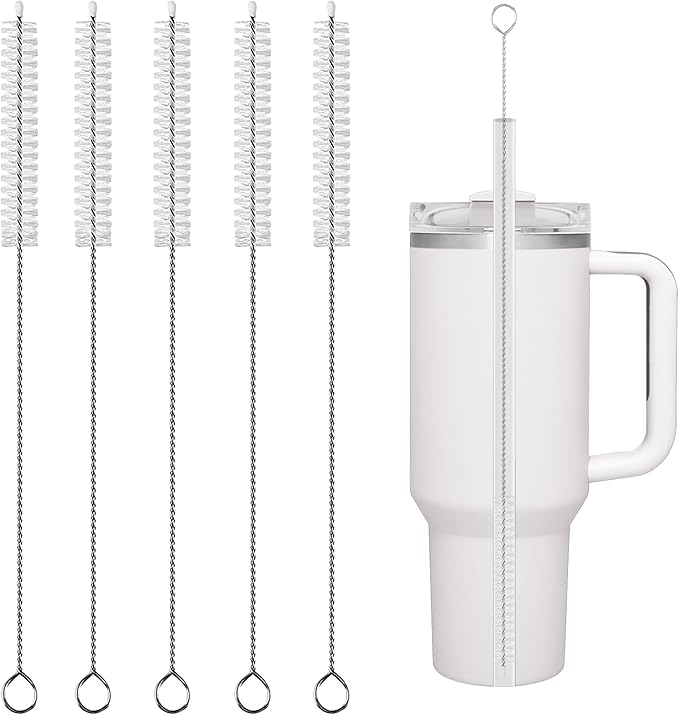 Stanley Straw Cleaner Brush, Reusable Extra Long for 40/30/20 oz Stanley Mug, 10mm Wide Drinking Straws Cleaning Brush for Sippy Cup, Water Bottle and Tubes (5Pcs)
