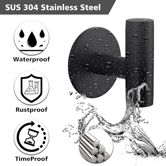 Adhesive Hooks Heavy Duty Wall Hooks Stainless Steel Waterproof Shower Hook, Adhesive Holder Coat Hook for Hanging, Wall Mounted Towel Hooks for Bathroom Glass Window- 2 Pack