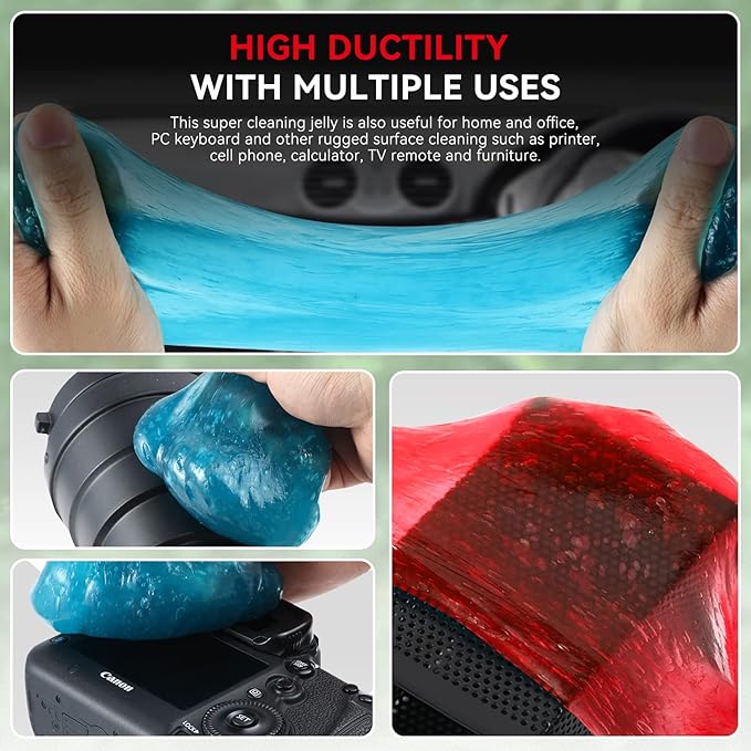 Auto Dynasty 2024 Universal Home/Office Keyboard/Interior Car Air Vent Auto Detailing Slime Cleaner Dust Cleaning Gel Putty Jelly, Pack of 2, Red and Blue