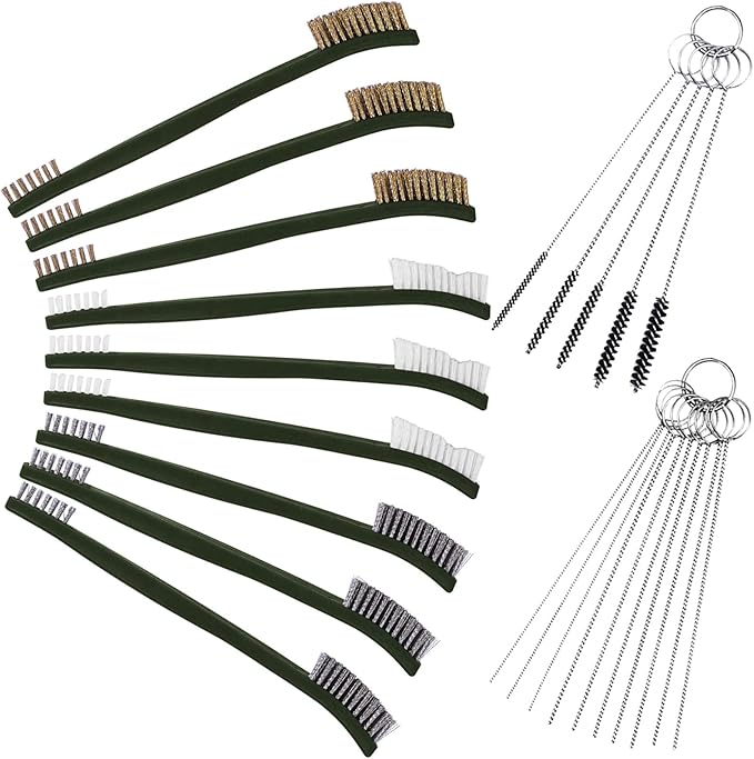 Wire Brush Set for Car Detailing - 9 PCS Cleaning Kit with 3 Brass, 3 Steel, 3 Nylon Brushes