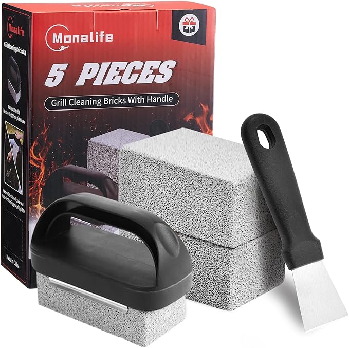 Grill Cleaner with Handle,Grill Cleaning Kit Tool for Blackstone Accessories,Grill Stone Cleaning Bricks Brush,Griddle Scraper,Pumice Flat Top Griddle Cleaning Stone for Removing Stains