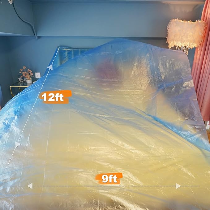 10 Piece Blue Painter Plastic Drop Cloths Sheet,Waterproof Anti-dust Furniture Cover,9x12 Feet Disposable Tarp for Painting for Couch Cover and Furniture Cover