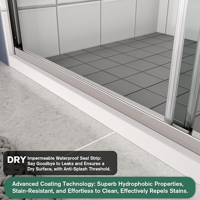 Bypass Glass Shower Door 50-54" W x 70" H with 1/4" Clear SGCC Tempered Glass, Semi-Frameless Double Sliding Shower Door, Easy to Clean, Easy to Install, Chrome
