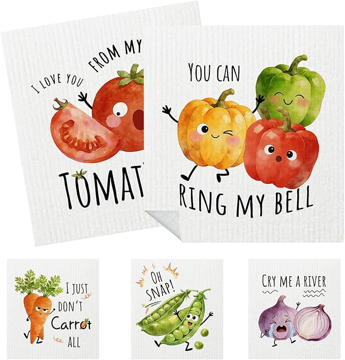 5 Pack Mixed Vegetable Swedish Kitchen Dishcloths Dish Towels, Colorful Vegetable Dish Towels for Kitchen, Swedish Dishcloth, Paper Towels Reusable, Dish Cloth Towel Cleaning Wipe for Home
