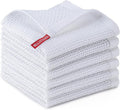 BOOMIBOO 6-Pack Kitchen Dish Cloths, 100% Cotton Waffle Weave, Ultra Soft Absorbent, Quick Drying Dish Towels, 12x12 Inches,White