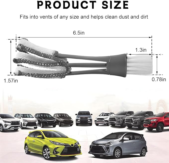 2 PCS Mini Duster for Car Air Vent, Double Ended Automotive Air Vent Microfiber Duster & Brush, Dust Collector Cleaner for Keyboard Window Leaves Shutter, Car Accessories (Gray)