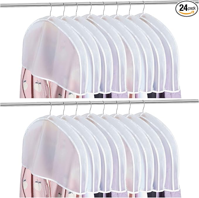 Patelai 24 Pcs 2" Gusseted Shoulder Covers for Hanging Clothes 24" x 12" Plastic Garment Dust Covers Protectors for Closet Storage Suit, Coats, Jackets, Dress Closet Storage(Translucent)