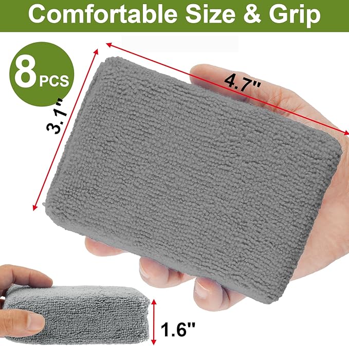 8 PCS Microfiber Applicator Pad, 4.7"x3.1" Scratch-Free Foam Buffing Scrub Pads, Car Wash Sponges for Effortless Detail Polishing, Waxing, Tire Shining, Interior Cleaning, Scrubbing (Grey)