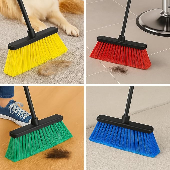 LUZIA Yellow 14" Premium Broom Head – Extra Dense Soft Flagged Bristles – Deep Sweep – Universal 7/8" Thread – Recycled PP – Handle Not Included(Yellow, LUZIA)