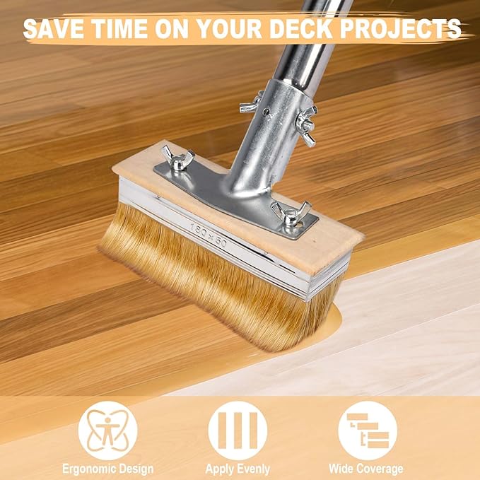7" Deck Stain Brush Applicator, INCIKITI Wood Stain Brush with 60" Long Handle, Stain Brushes for Wood, Oils, Decking Paints, Decking Stains, Deck Coatings, Fence Wall Furniture Paints