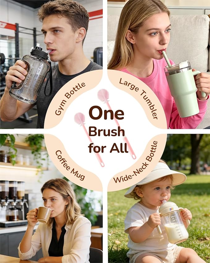 Extendable Bottle Brush with Straw Cleaner Brush, 10.8 to 14 Inches Adjustable Long Handle Water Bottle Scrubber for Cleaning Glasses, Cups, Coffee Mugs, tumblers with Replacement Head, White