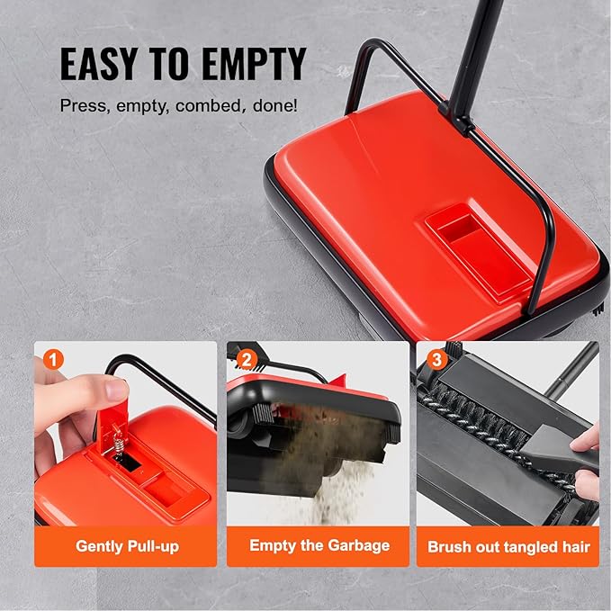 Happybuy Red Manual Carpet Sweeper - 300ml Dustbin, 6.7" Cleaning Width for Pet Hair & Dust on Carpets & Hard Floors, No Power Needed