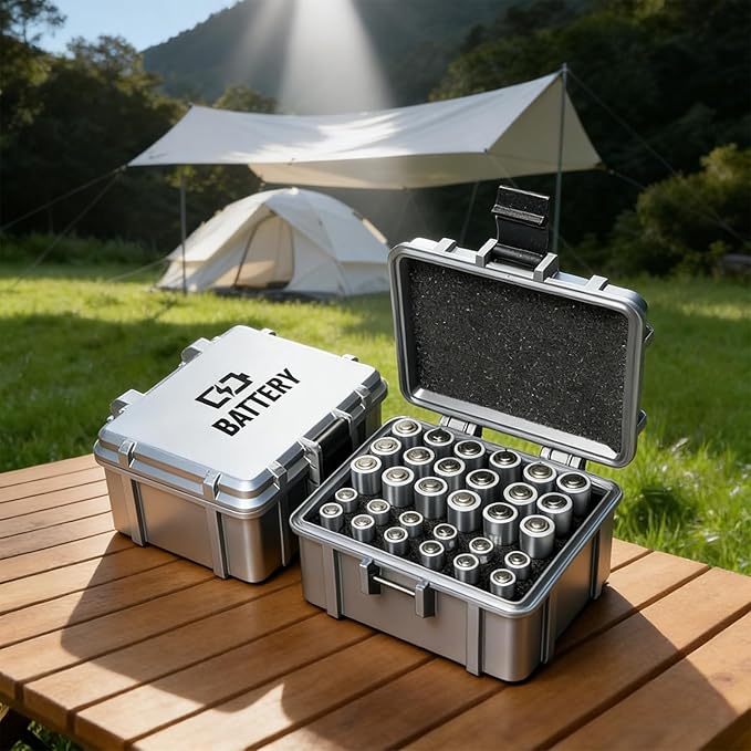 Battery Storage Case for 12 AA and 18 AAA Battery, 3D Printing PETG Waterproof Hard Case Batteries Caddy Organizer Holder, Alkaline Batteries Storage Holder for Household Outdoor, Silver
