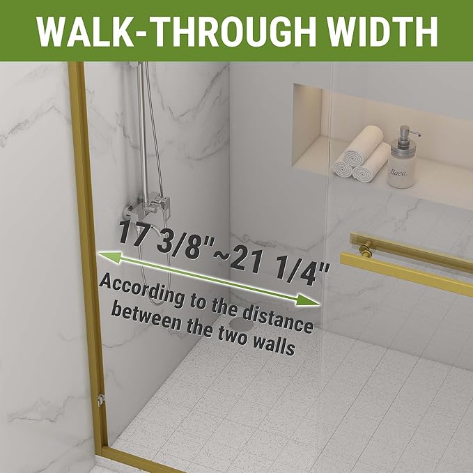 Shower Door 44-48" W * 72" H, Brushed Gold Double Sliding Shower Door with 1/4"(6mm) Tempered Glass, Shower Glass Door Easy to Clean