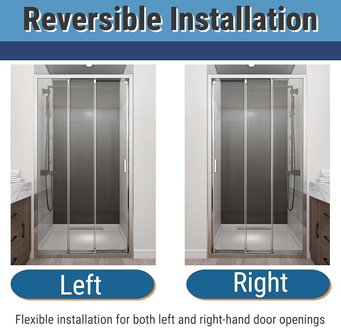 42" W x 78" H 3-Panels Sliding Shower Door, Shower Door Clear 6mm Tempered Glass with Chrome Frame, 3-Panels Sliding Shower Easy to Clean,Three-Panel Synchronized Shower Sliding Door