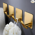 DELITON Adhesive Hooks - 4 Pack Gold Towel Hooks for Hanging Coat/Robe, Heavy Duty Stick on Wall for Bathroom and Kitchen