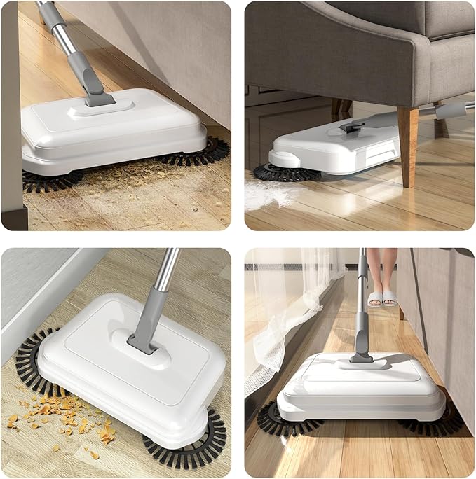 Floor Sweeper, 2-in-1 360° Rotating Hand Push Sweeper, High Efficient Carpet Sweeper with Long Handle, Hanging Manual Vacuum Sweeper for Home Office, Push Sweeper, STANDARD, White