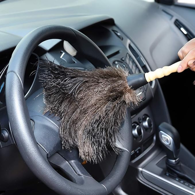 Natural Black Ostrich Feather Duster,2 Packs,Car Duster Interior/Exterior Cleaner, Cleaning for Blinds Kitchen Keyboard Office, Smart and Soft and Fluffy (Black)