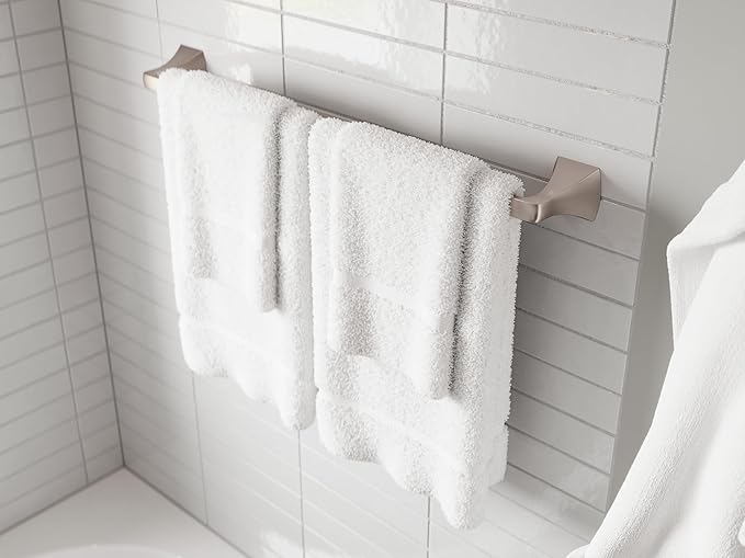 Pfister Bruxie 3-Piece Bathroom Hardware Set with Towel Bar, Towel Ring, and Toilet Paper Holder, Wall-Mounted, Spot Defense Brushed Nickel Finish, BTBBIE3GS