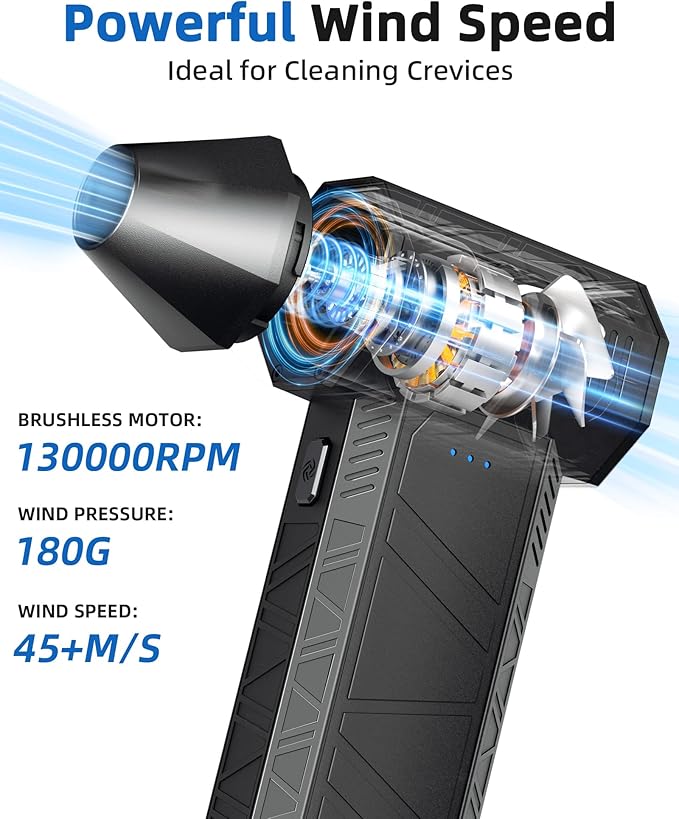 Compressed Air Duster - Electric Air Duster Super Power 110000RPM，3-Gear Adjustable Mini Duster Blower with Fast Charging