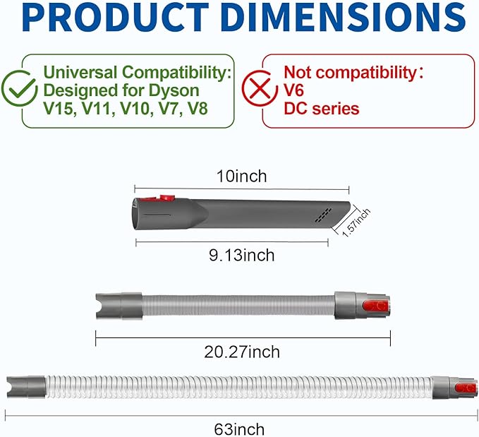 Attachment Kit - Extension Hose and Crevice Tool for Cordless Vacuum Cleaner Dyson G5 GEN5 V15 V12 V11 V10 V7 V8 Absolute Animal Motorhead Trigger Model