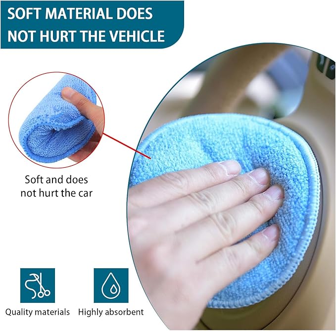 Ziciner 4 Pack Microfiber Applicator Pads, Car Wax Foam Buffing and Cleaning Pads, Tire Shine Applicator, Ultra Soft Wash Sponge, 5 Inch Diameter Round