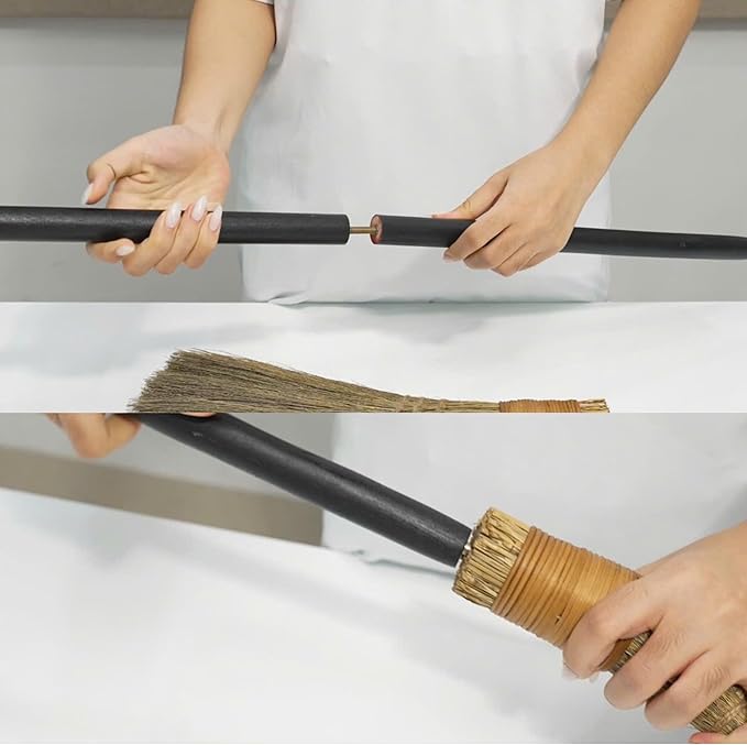 Vietnamese Straw Soft Broom - Sweeping Broom with Black Wooden Handle for Cleaning, Decoration, Wedding with 45.28inch Length