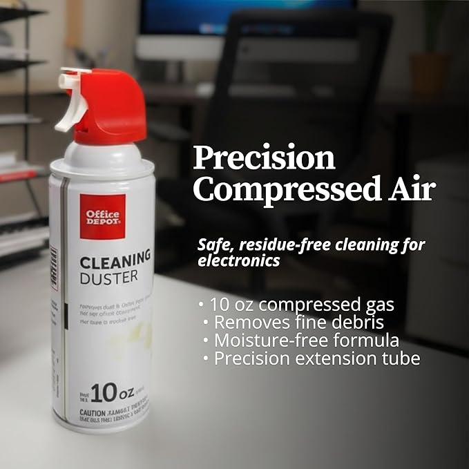 Office Depot Cleaning Duster, 10 Oz Compressed Canned Air for Electronics, Keyboard Cleaner for Computer, Laptop, PC, Printer, Office Equipment, Moisture-Free, Pack of 3