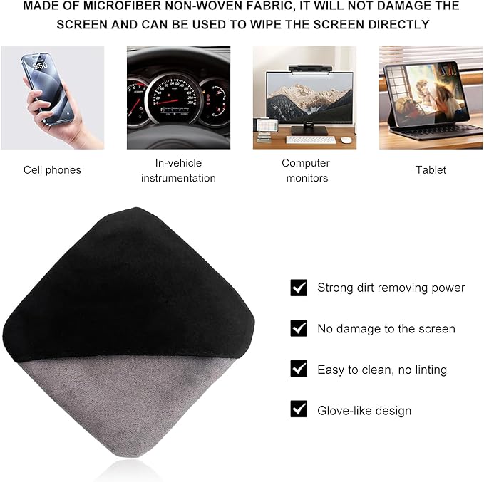 Car Screen Cleaner, Soft Microfiber Cloth Touch Screen Wipe Square Cleaning Tool, Reusable Scratch-Free Cleaning Pads for Vehicle Dashboard LCD Display Laptop Tablet